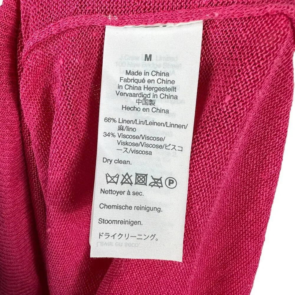 J CREW Neon Pink V-Neck Sweater‎ Side Buttons Linen Blend Women's Size Medium